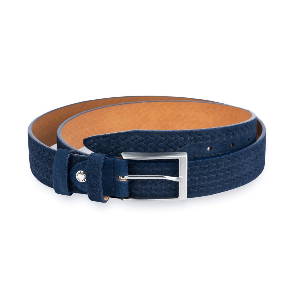 Buy Blue Suede Leather Belt Woven Emboss Leatherbeltsonline