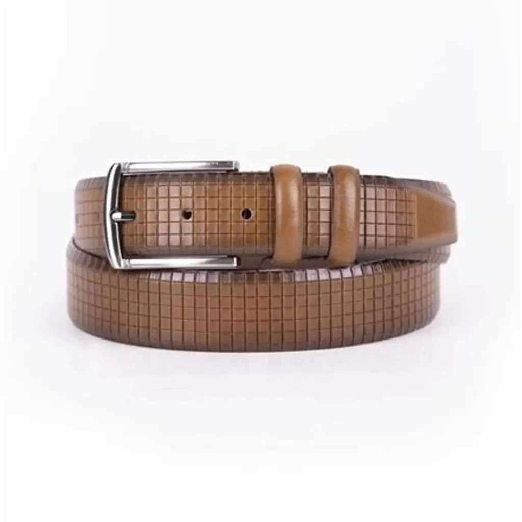 Buy Light Brown Mens Belt Dress Check Embossed Calf Leather