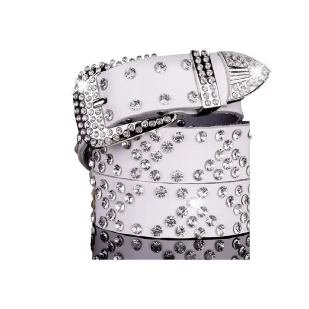 Buy Western Bling Studded Belt White Leather LeatherBeltsOnline