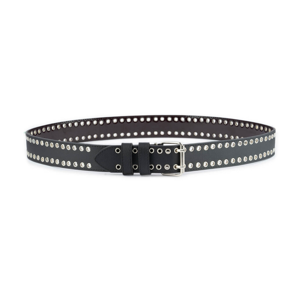 Buy Grommet Belt Black Double Eyelet Rivets Vegan Leather