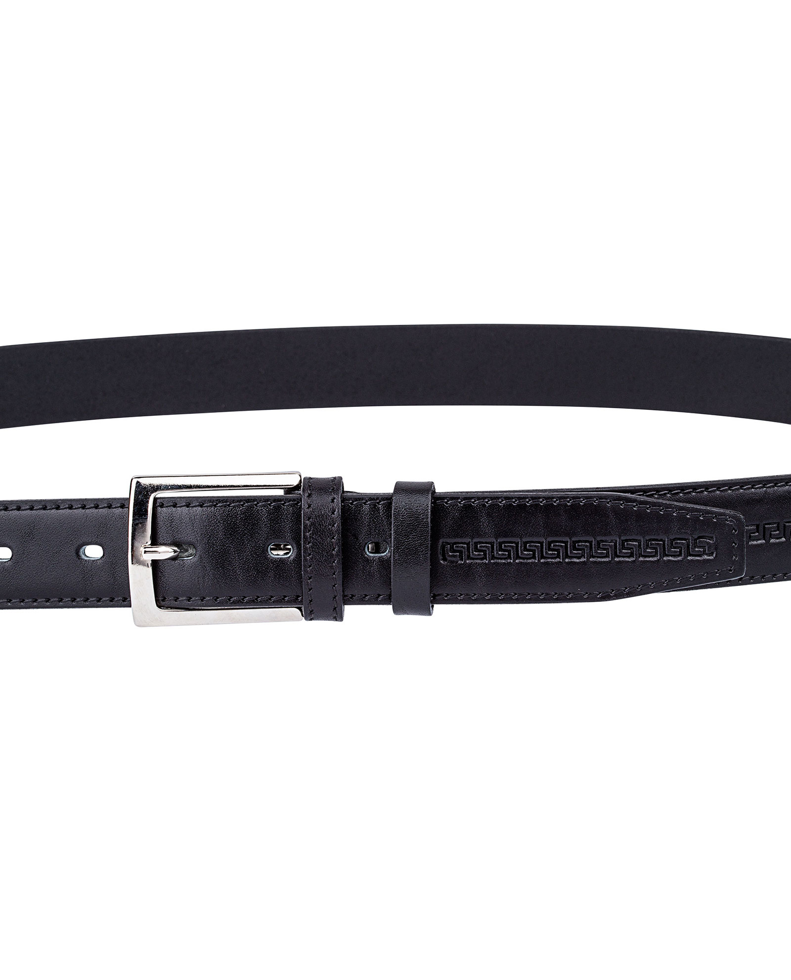 Buy Thin Black Men's Leather Belt - Embossed - Free Shipping