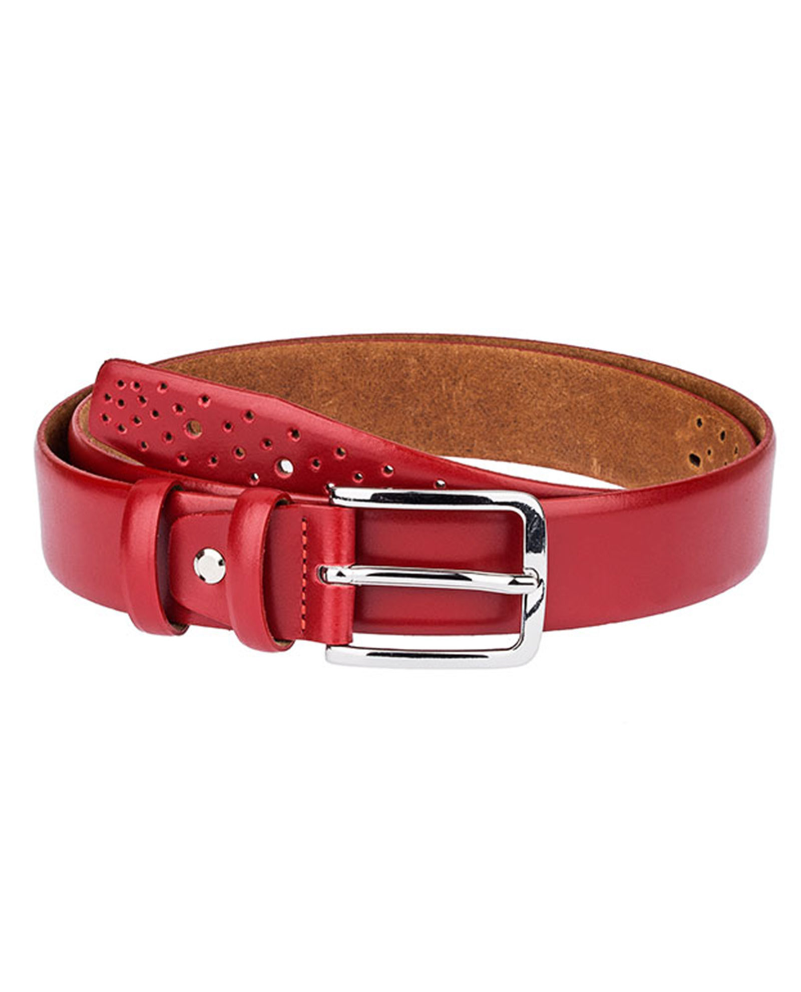 Perforated Red Leather Belt Front 
