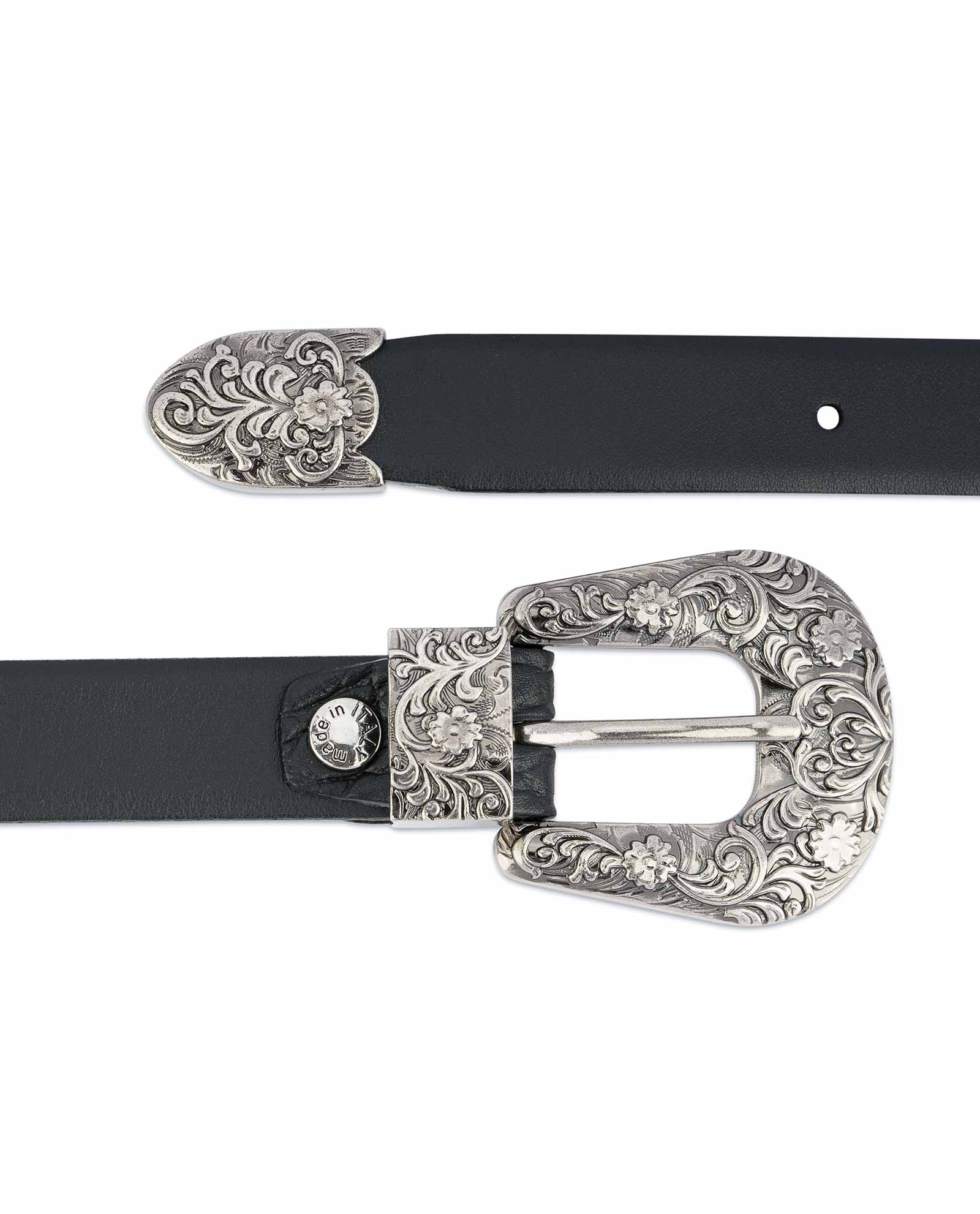 Western Belt Silver Buckle 1 Inch Black Leather Belt Womens -  Israel