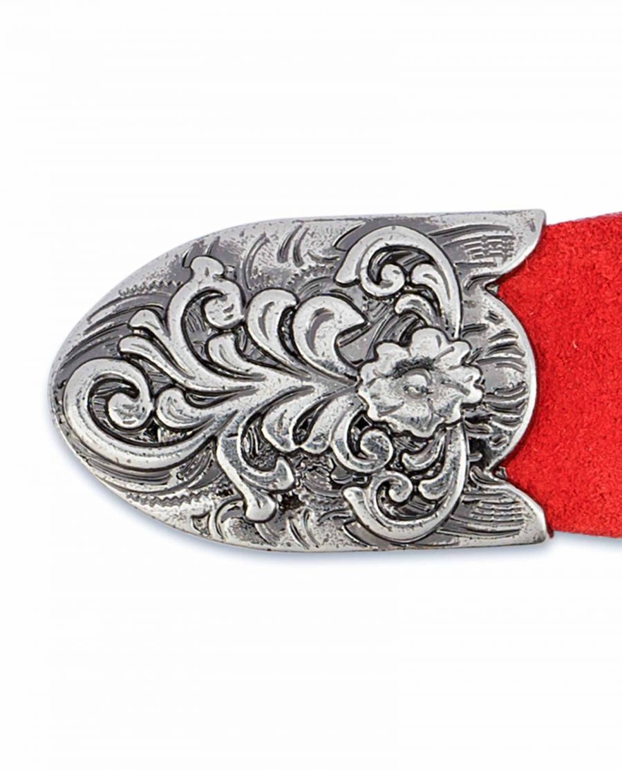 1-inch-Western-Belt-Womens-Red-Suede-Leather-Metal