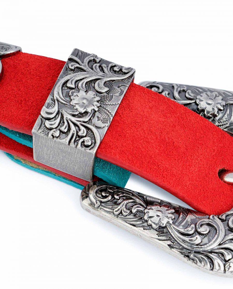 1-inch-Western-Belt-Womens-Red-Suede-Leather-Metal-belt-loop