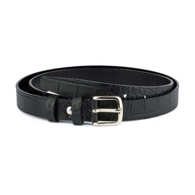 1-inch-Womens-Black-Crocodile-Skinny-Belt-25-mm-Capo-Pelle-Main-picture