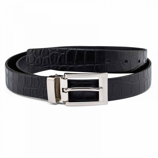 Black-Croc-Effect-Thin-Belt-Silver-buckle-First-picture