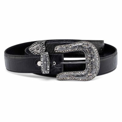 Black-Croc-Western-Rhinestone-Belt-Belt-buckle