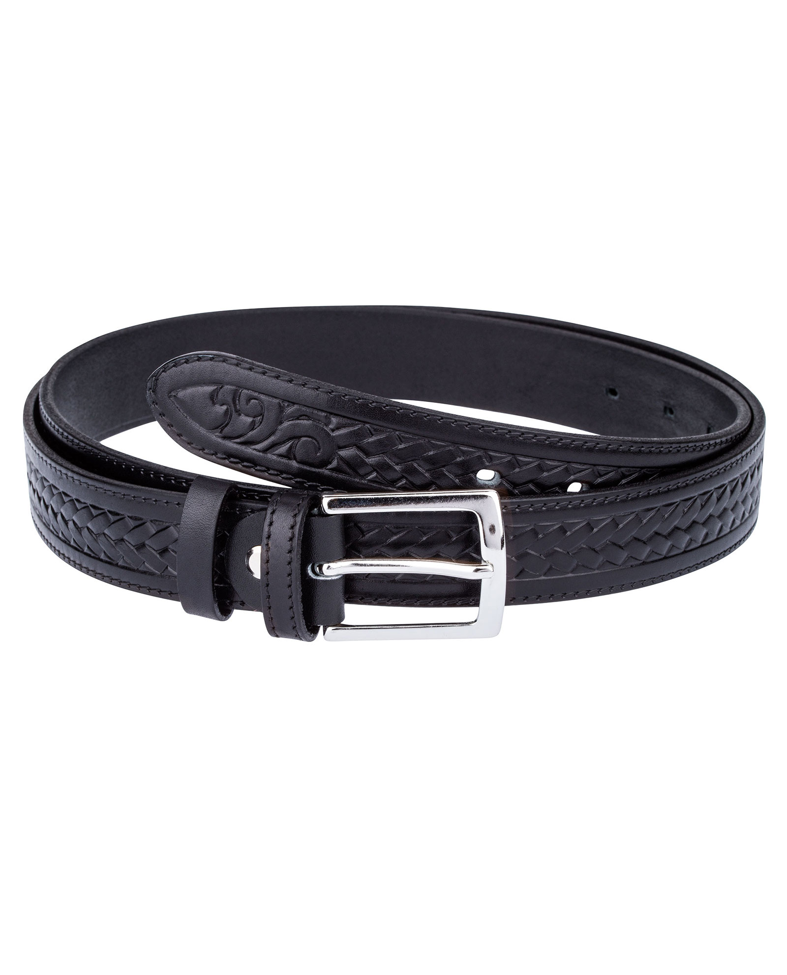 Buy Black Men's Leather Belt - Woven Embossed - Free Shipping
