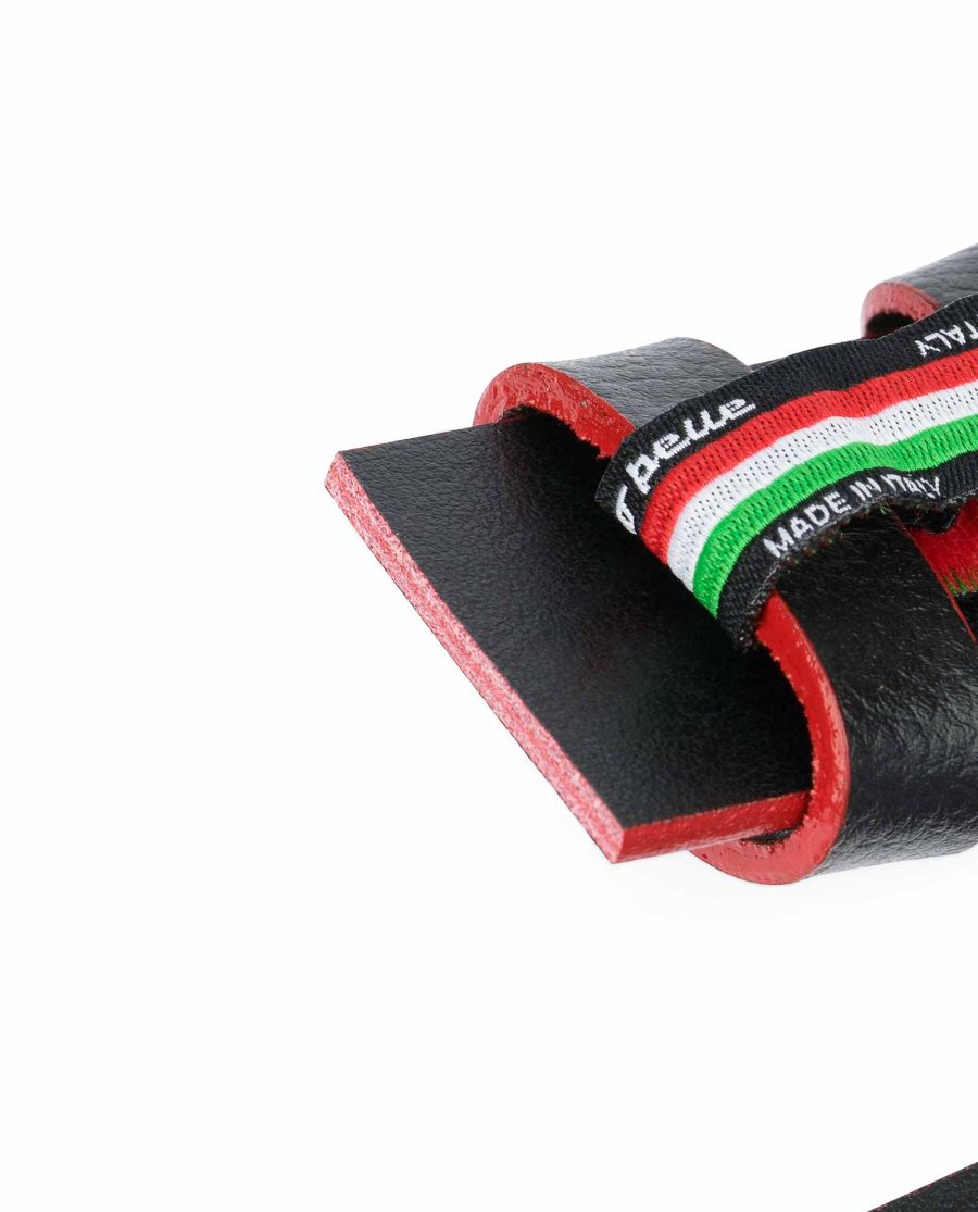 Black-Leather-Belt-No-Buckle-Red-Edges-1-3-8-inch-Genuine-calskin