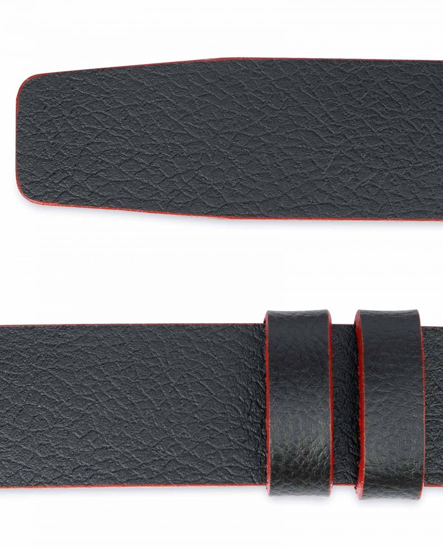 Black-Leather-Belt-No-Buckle-Red-Edges-1-3-8-inch-Real