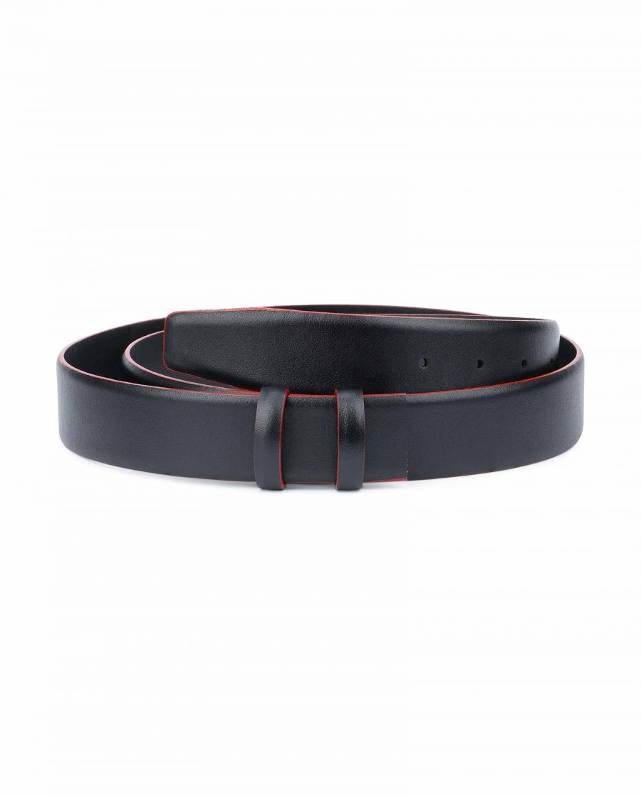 Black-Leather-Belt-Strap-Red-Feather-Edges-Capo-Pelle
