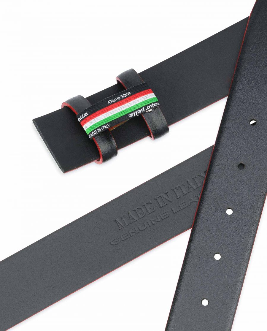 Black-Leather-Belt-Strap-Red-Feather-Edges-Made-in-Italy