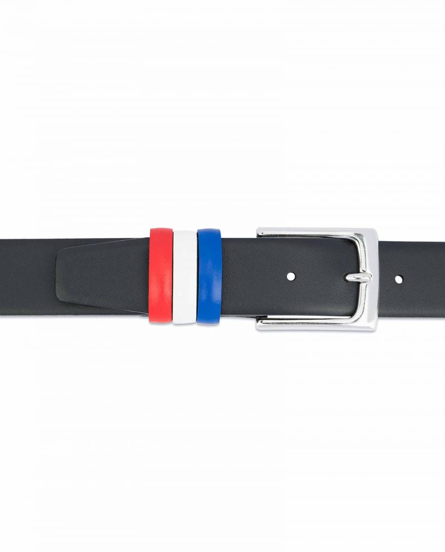 Black-Leather-Belt-with-France-Flag-Colors-Genuine-calfskin