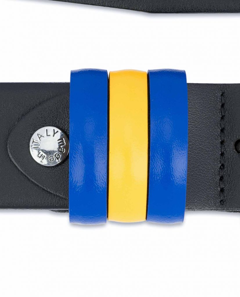 Buy Black Leather Belt | Sweden Flag Colors | Gift Idea for Him
