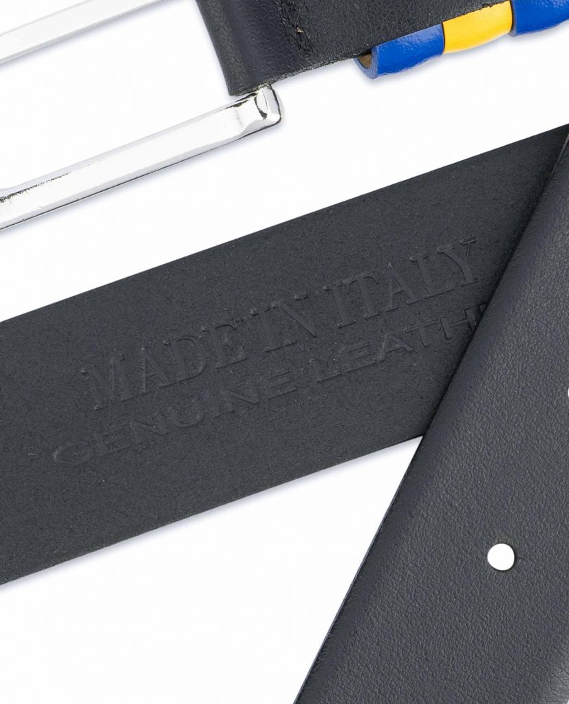 Buy Black Leather Belt | Sweden Flag Colors | Gift Idea for Him