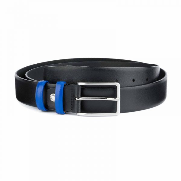 Black-Mens-Belt-with-Blue-Leather-Loops-Capo-Pelle