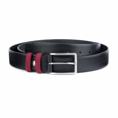Black-Mens-Belt-with-Burgundy-Suede-Leather-Loops-Capo-Pelle