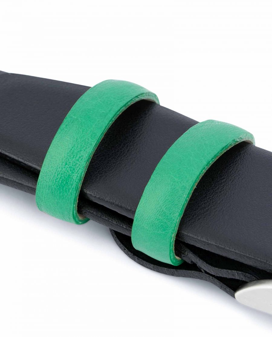 Black-Mens-Belt-with-Green-Leather-Loops-Calfskin