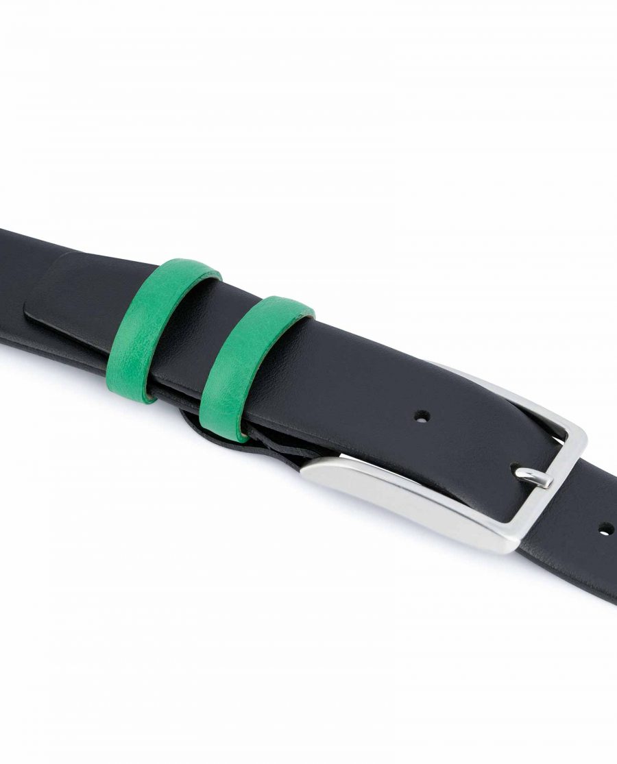 Black-Mens-Belt-with-Green-Leather-Loops-Quality