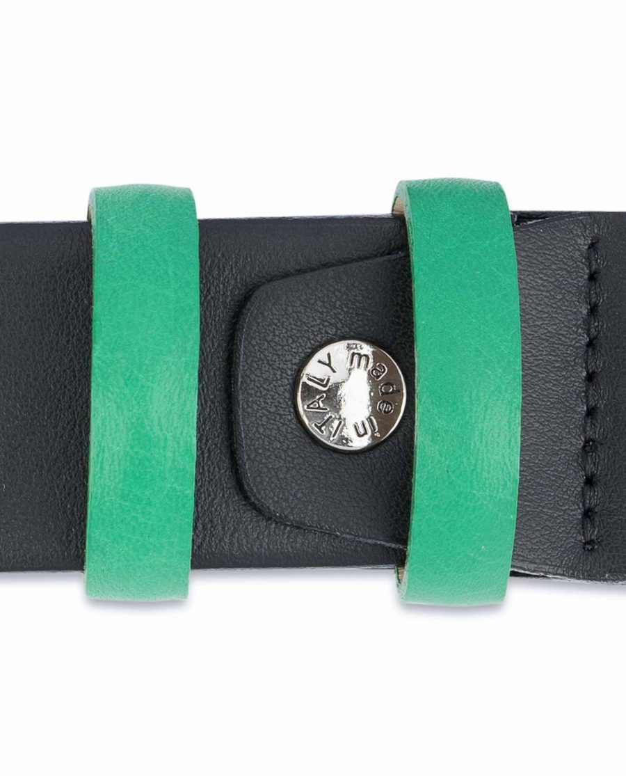Black-Mens-Belt-with-Green-Leather-Loops-Screw