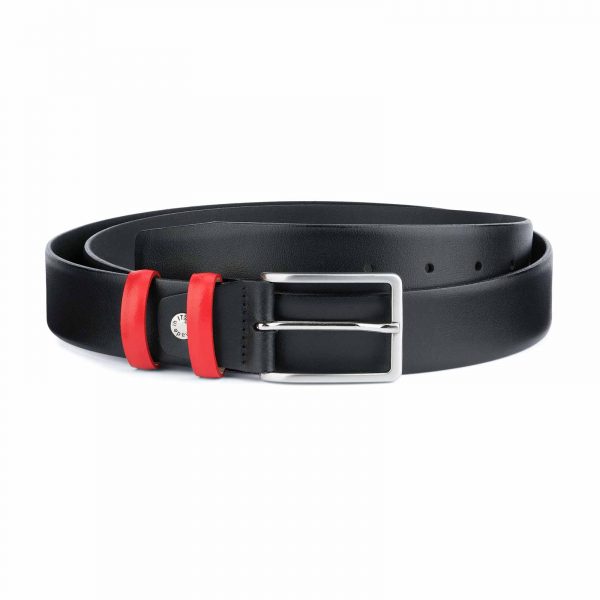 Black-Mens-Belt-with-Red-Leather-Loops-Capo-Pell