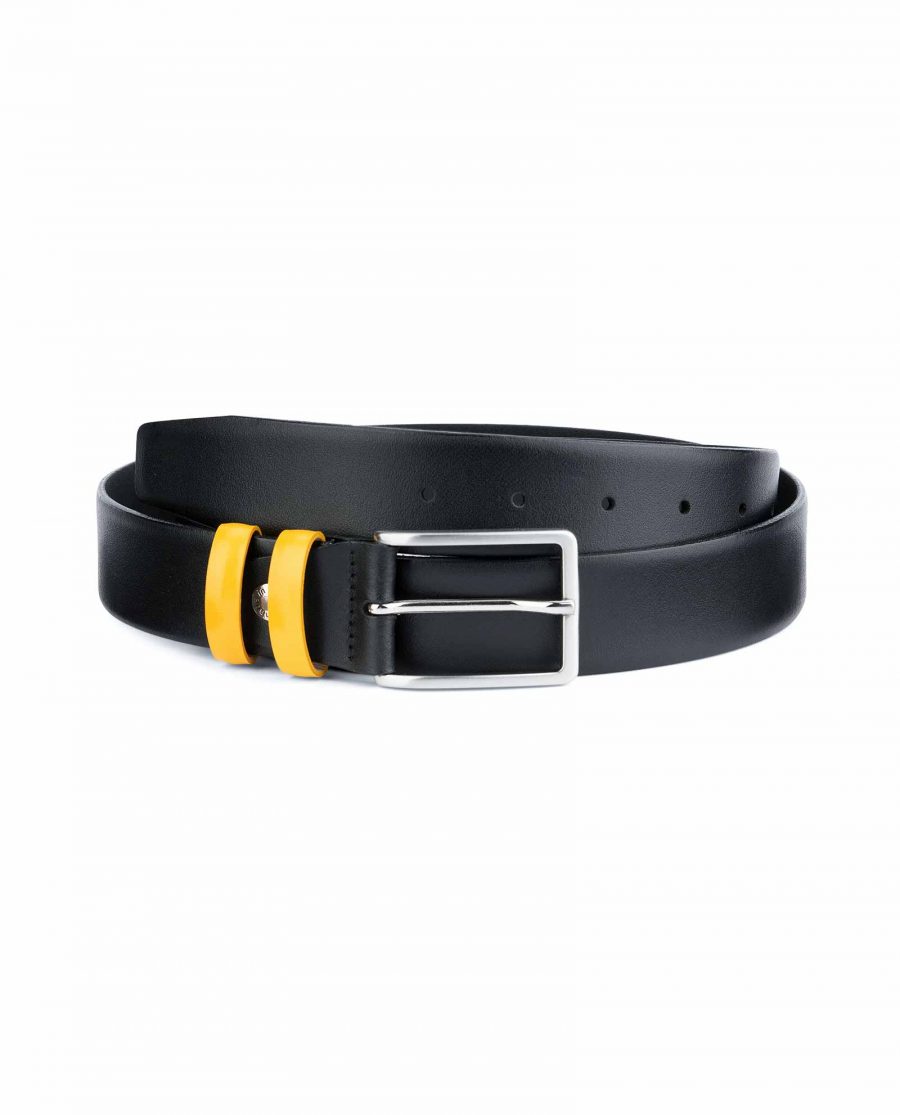 Black-Mens-Belt-with-Yellow-Leather-Loops-Capo-Pelle