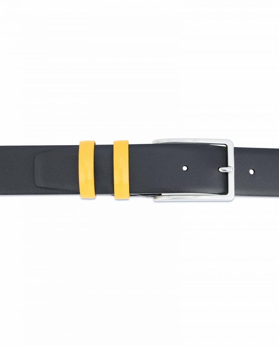 Black-Mens-Belt-with-Yellow-Leather-Loops-On-jeans