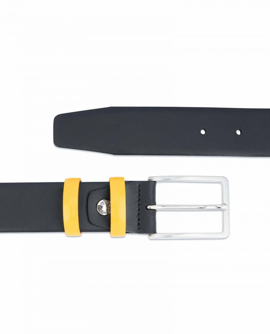 Black-Mens-Belt-with-Yellow-Leather-Loops-Smooth