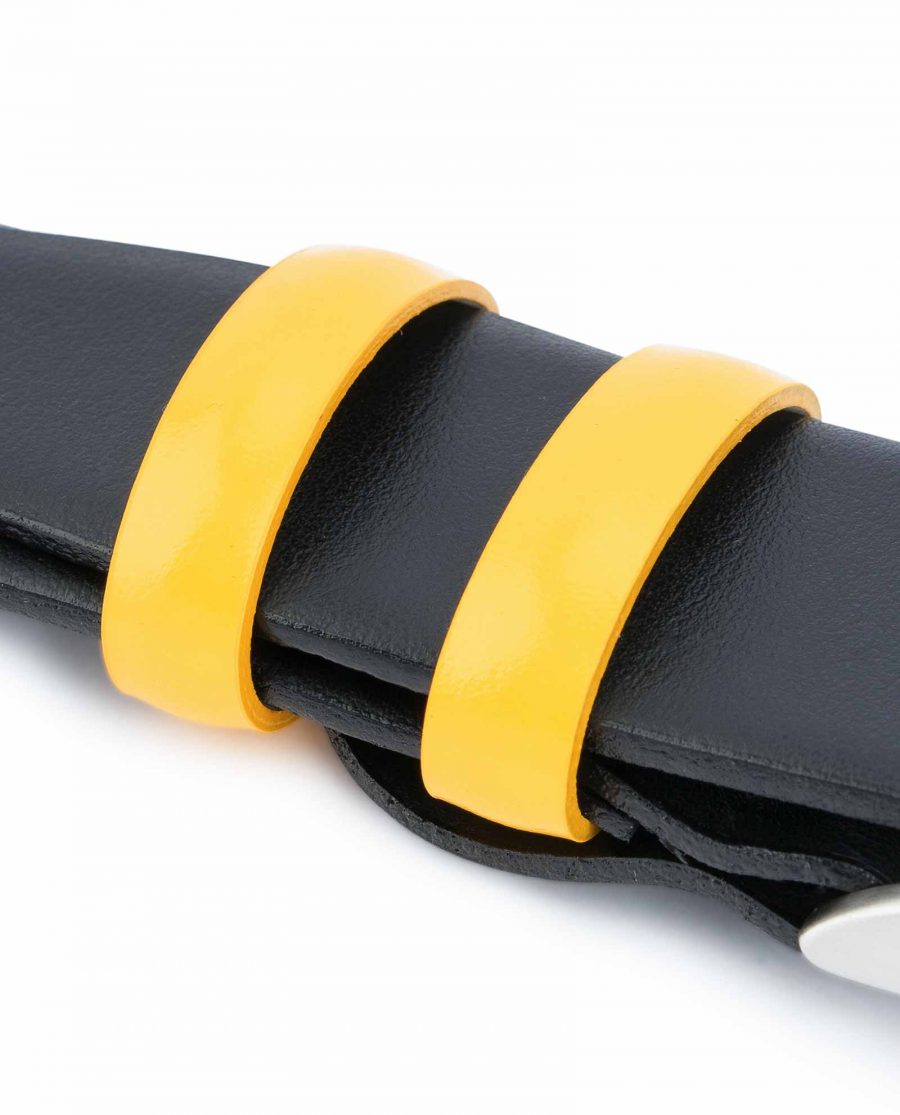 Black-Mens-Belt-with-Yellow-Leather-Loops-Spare-keepers
