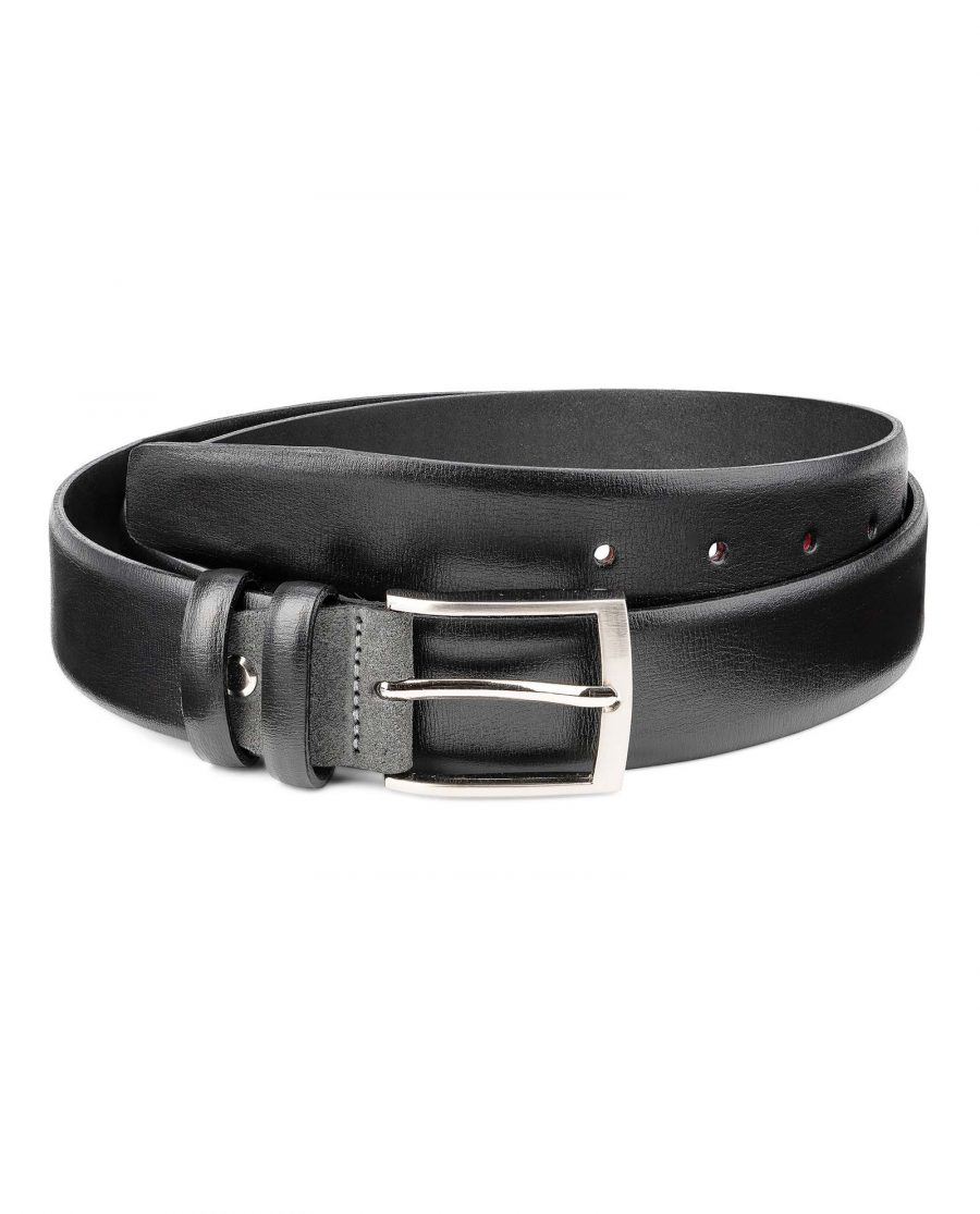 Black-Smooth-Leather-Belt-with-Custom-Buckle-Gray-Suede-Mens-by-Capo-Pelle-Main-picture