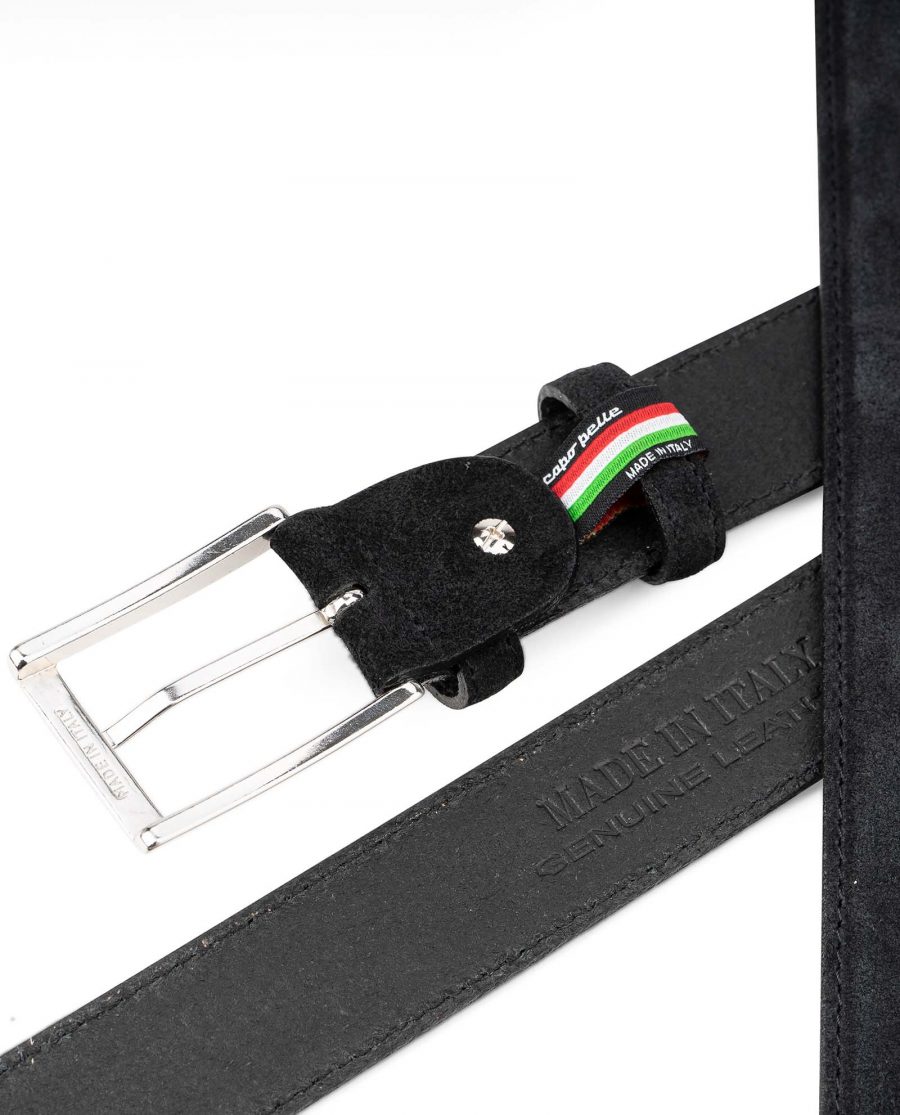 Black-Suede-Belt-Mens-35-mm-Italian-Leather-by-Capo-Pelle-Heat-Stamp-Emboss