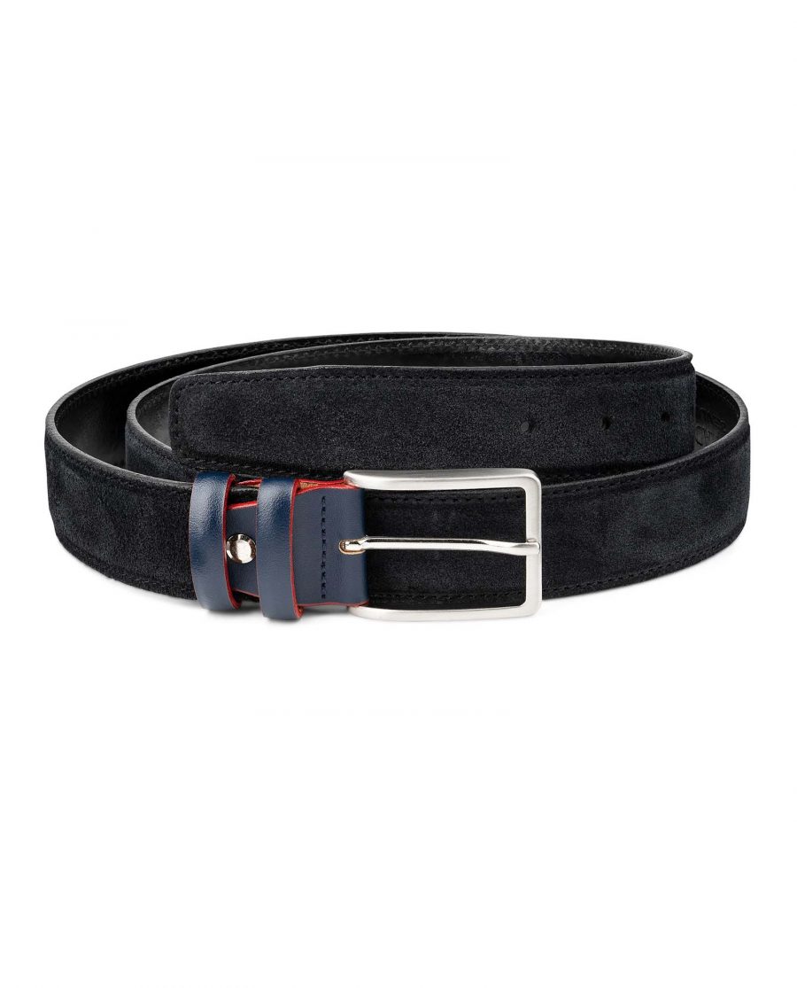 Black-Suede-Belt-with-Custom-Blue-Buckle-Mens-by-Capo-Pelle-First-image