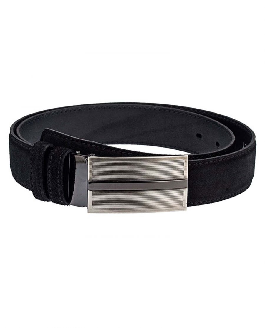 Black-Suede-Three-Buckles-Belt-Set-Front-Image1