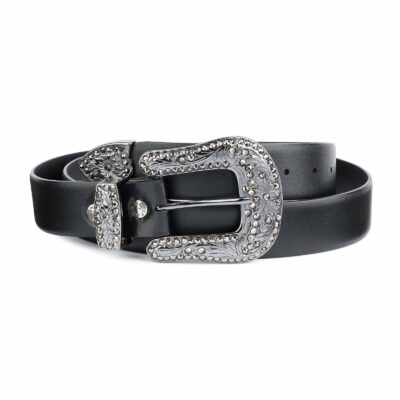 Black-Western-Belt-Black-Rhinestone-Buckle-Capo-Pelle