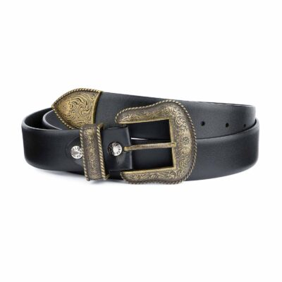 Black-Western-Belt-Mens-Bronze-Belt-Buckle-Cowboy