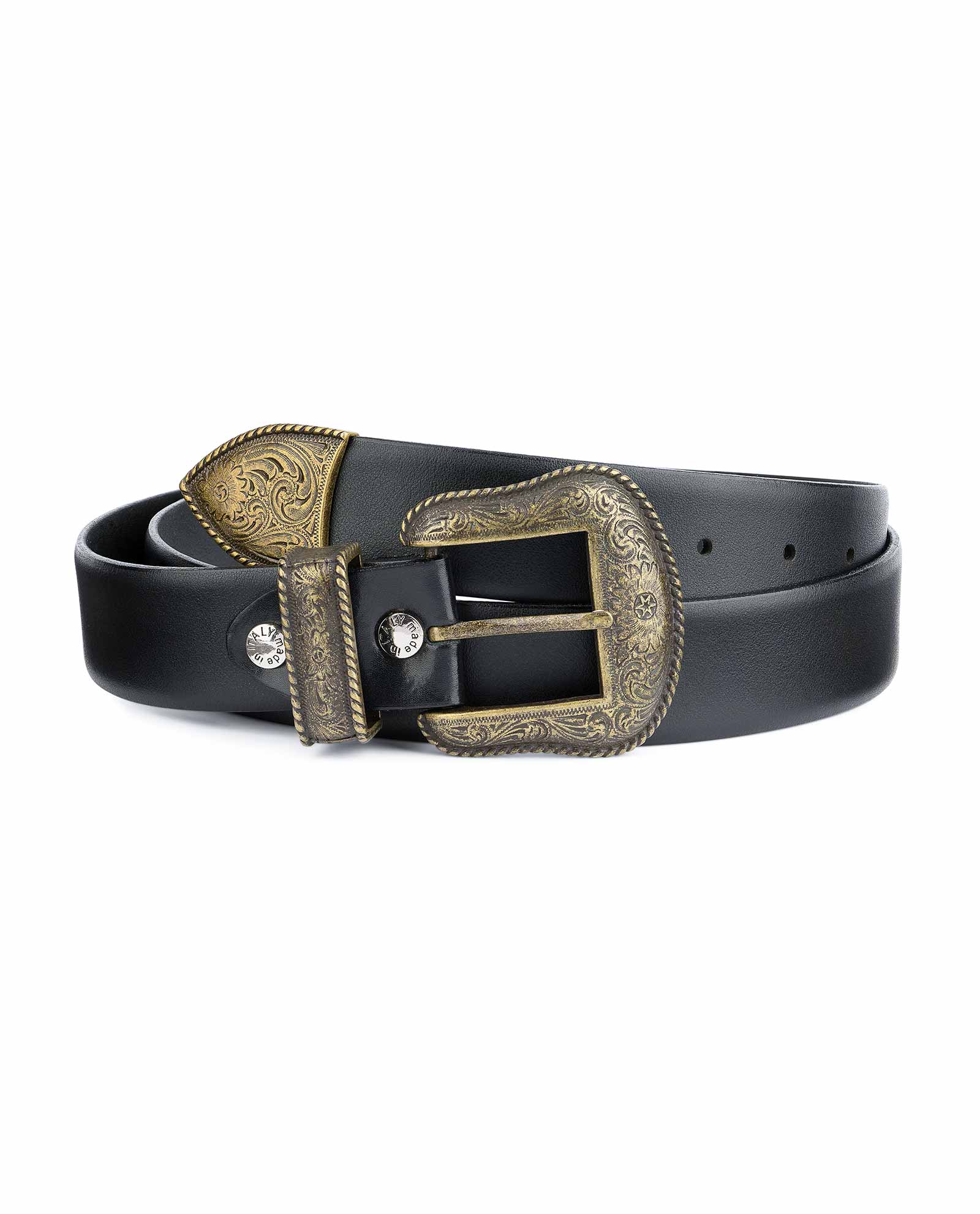 Western 3 piece golden Buckle Set in Rhinostone leather belt buckle cowboy  40mm 