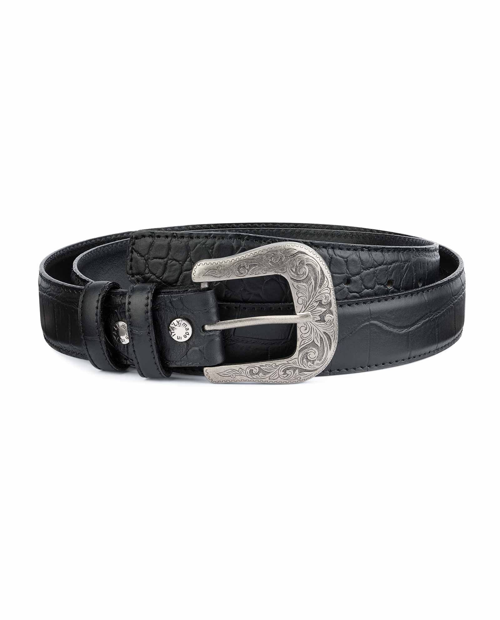 Buy Black Western Belt Mens | Crocodile Embossed Leather ...
