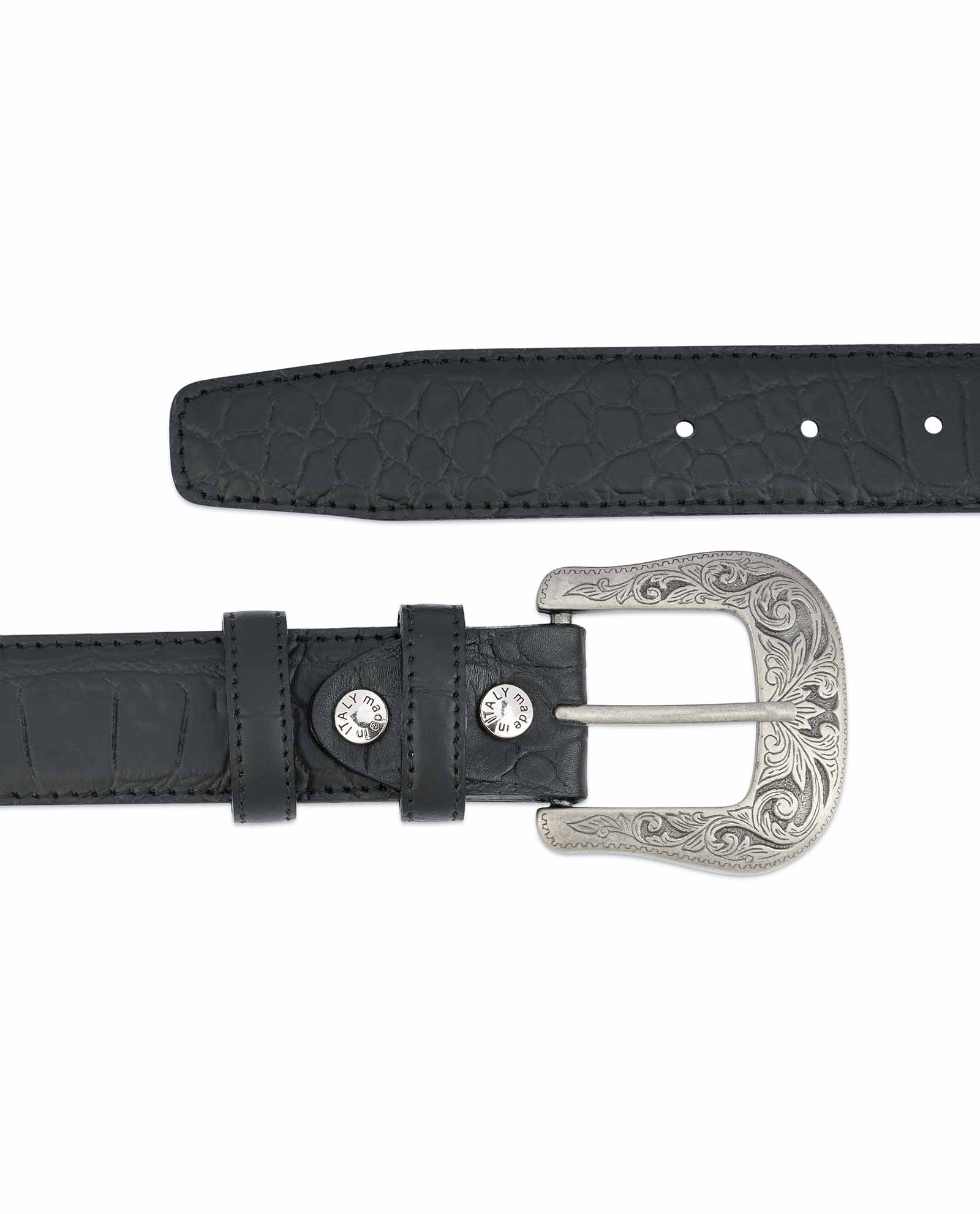 Buy Black Western Belt Mens | Crocodile Embossed Leather ...