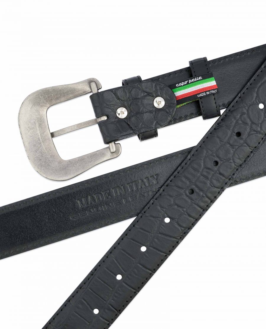 Black-Western-Belt-Mens-Crocodile-Embossed-Leather-Made-in-Italy