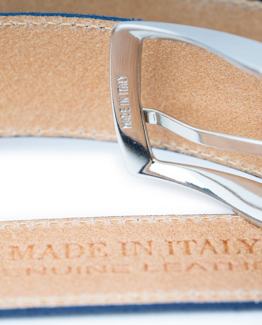 Blue-Suede-Belt-Navy-Genuine-Italian-Leather-Capo-Pelle-Heat-stamp-Made-in-Italy
