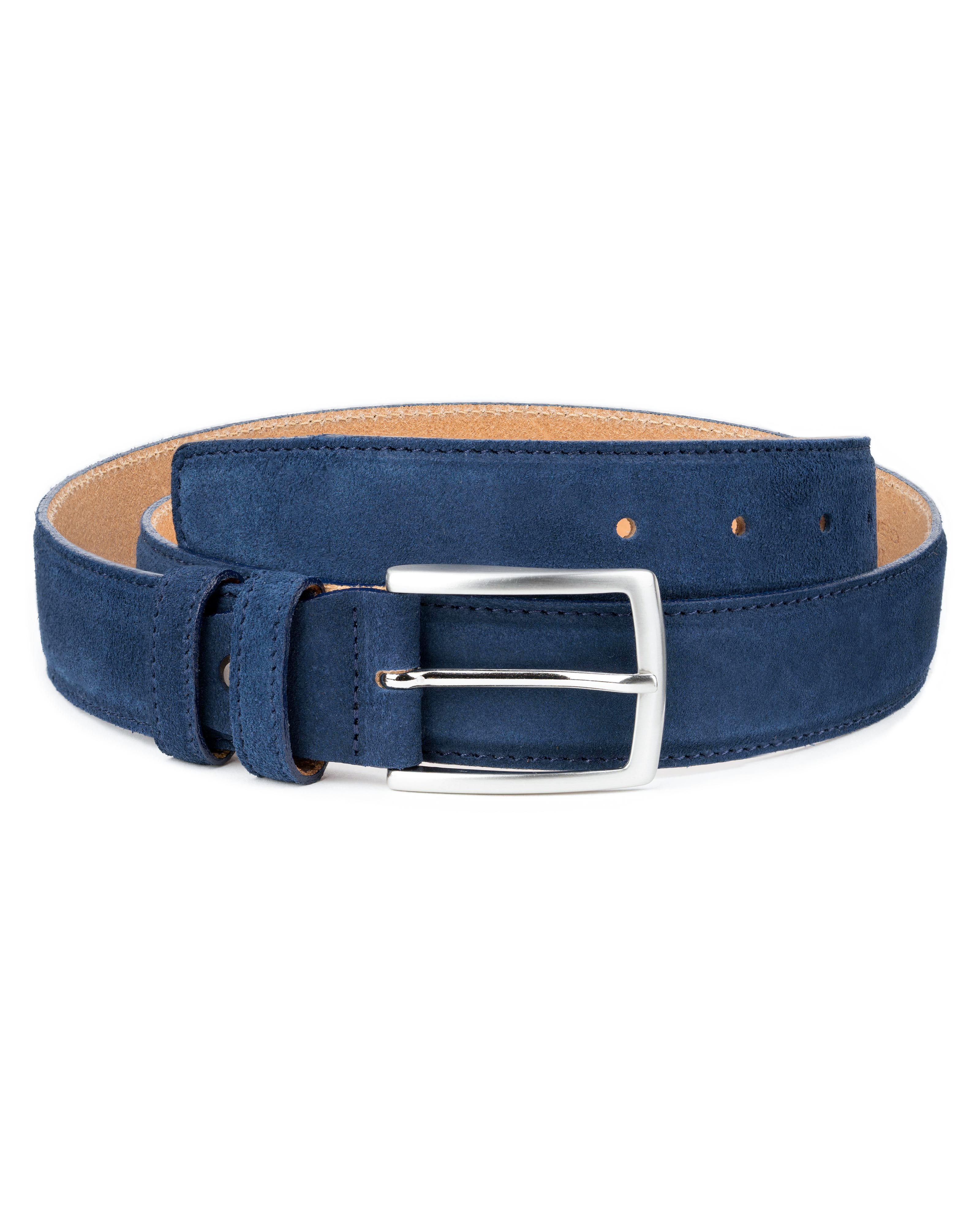 Blue leather belt.