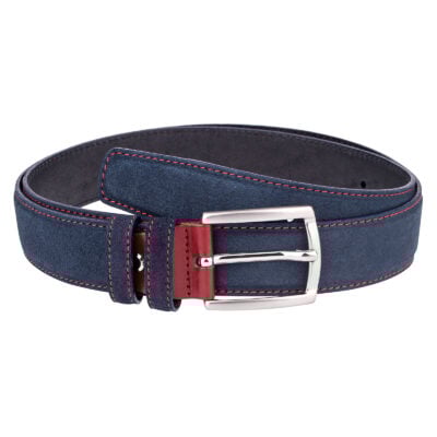 Blue-Suede-Belt-Red-Buckle-Front-picture