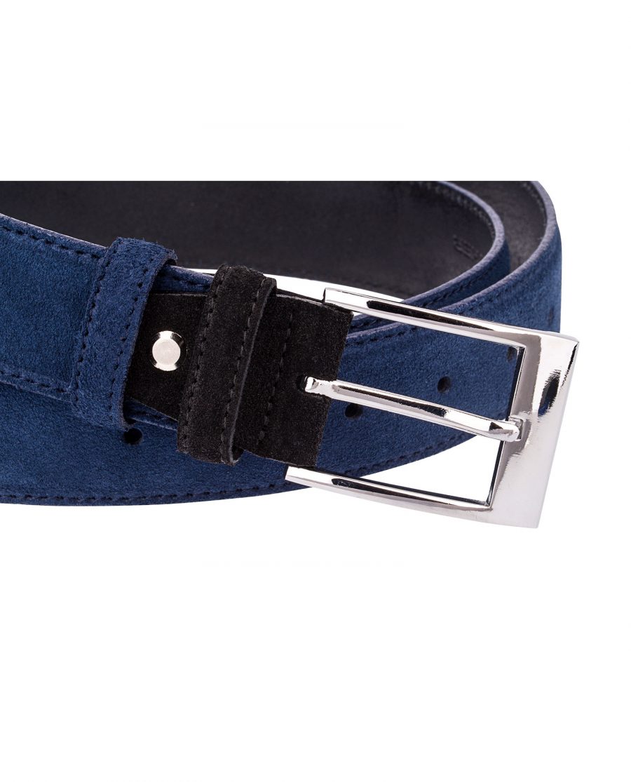 Blue-Suede-Belt-with-Black-buckle-Close-image