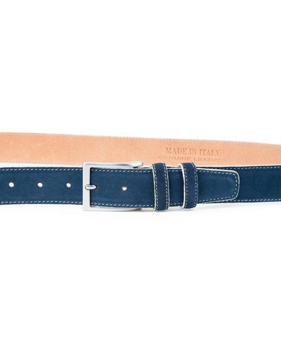 Blue-Suede-Belt-with-White-Feather-Edges-Capo-Pelle-Genuine-Leather-On-trousers