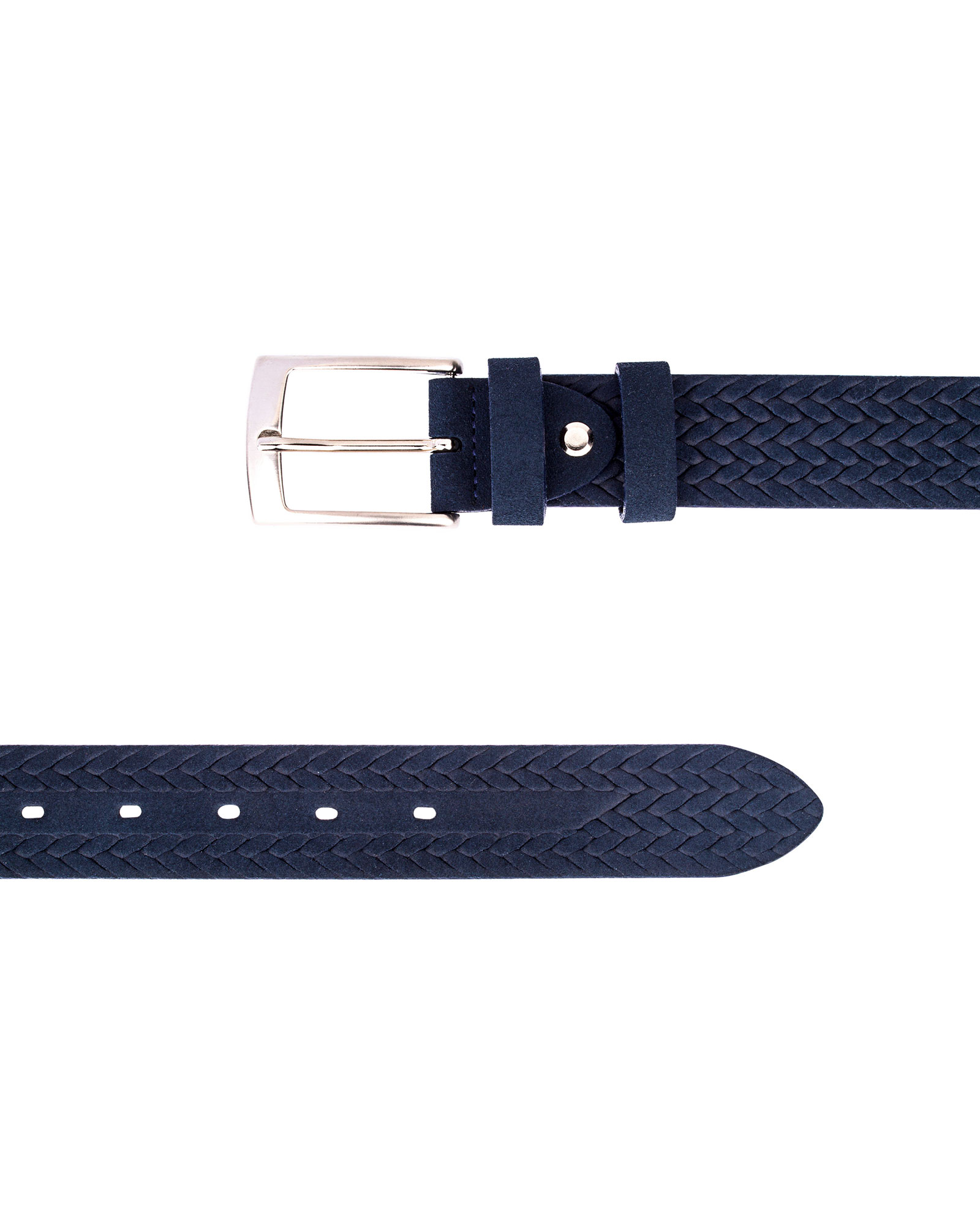 Buy Blue Suede Leather Belt | Woven Braided Emboss | Free Shipping