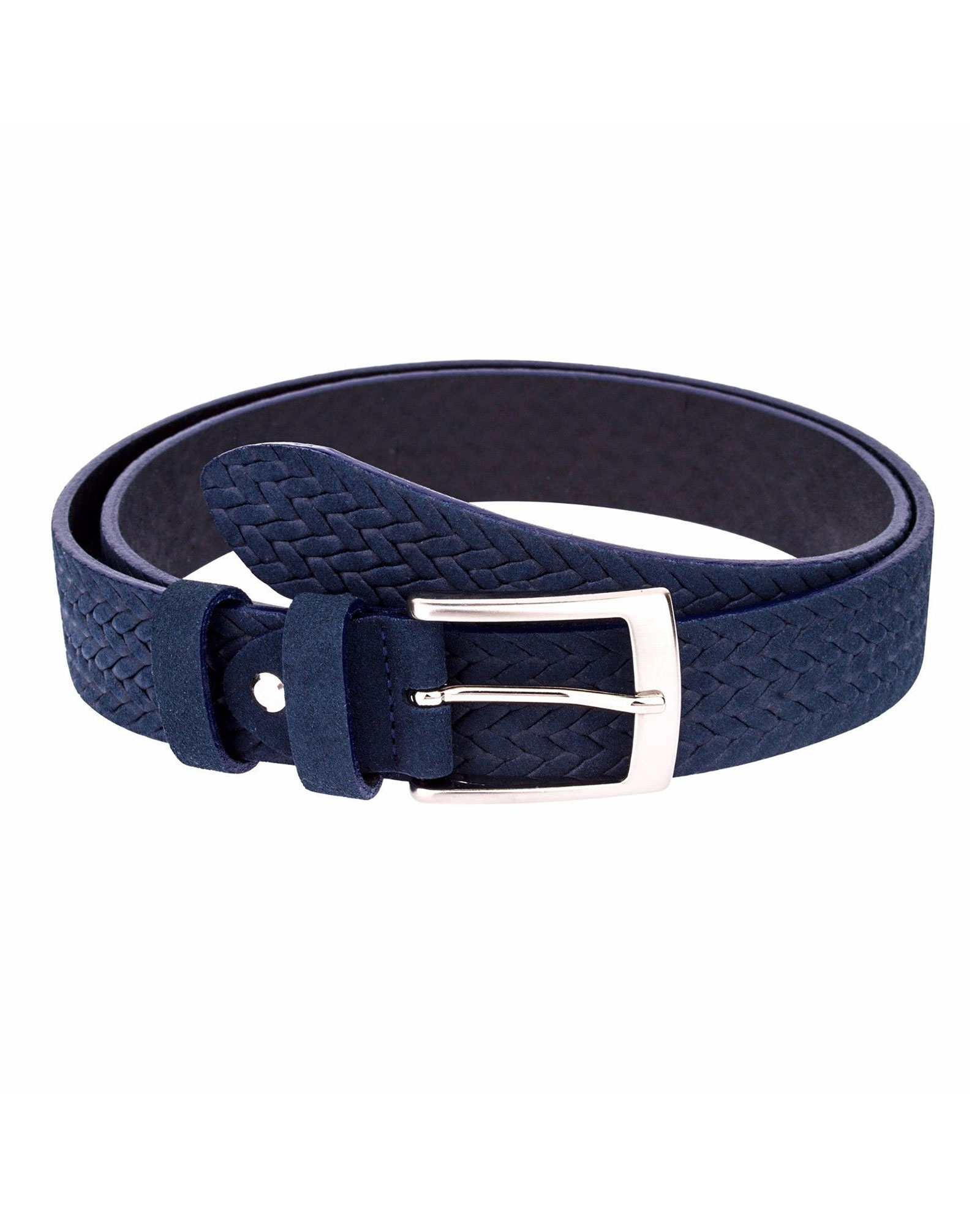 Buy Blue Suede Leather Belt | Woven Braided Emboss | Free Shipping