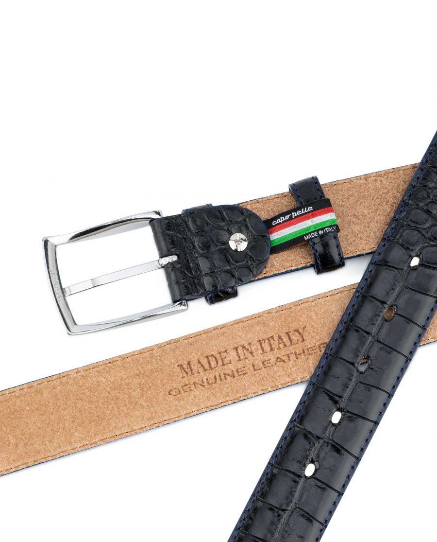 Croco-Embossed-Patent-Leather-Belt-Mens-Capo-Pelle-Heat-Stamp