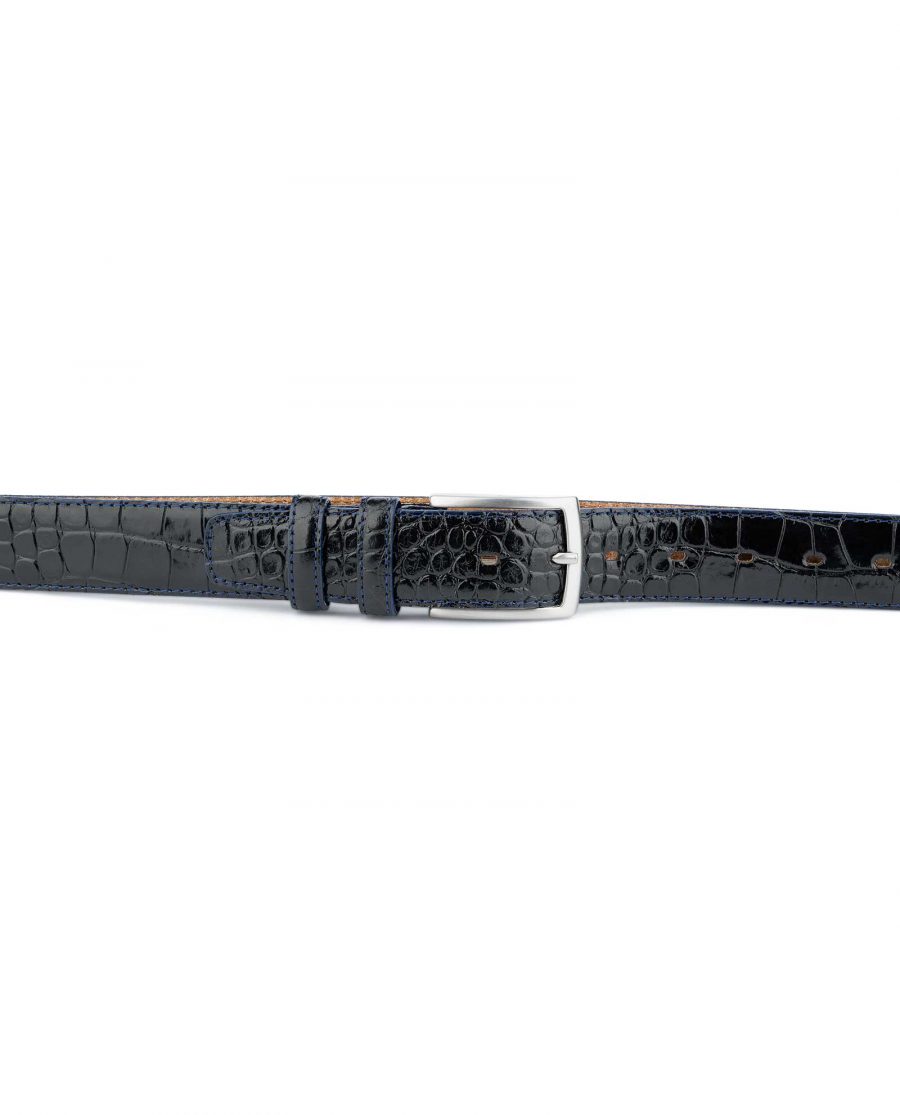 Croco-Embossed-Patent-Leather-Belt-Mens-Capo-Pelle-On-trousers