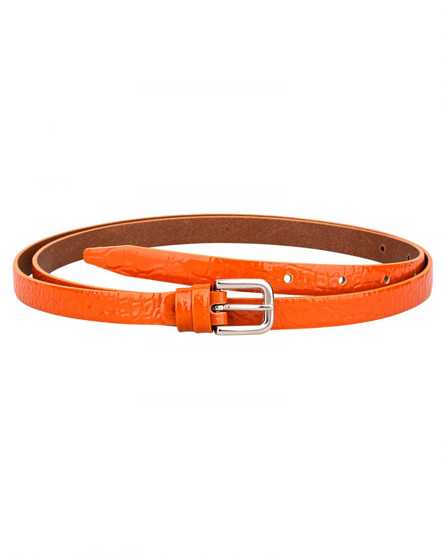 Croco-orange-skinny-belt-1